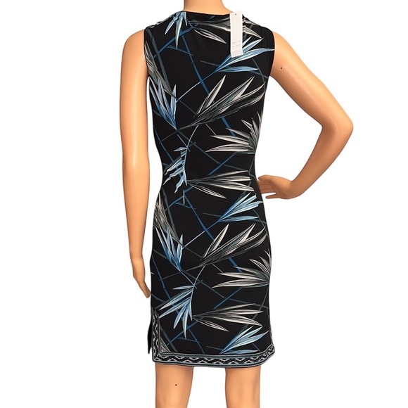 Black & Teal Palm Print Embroidered Sleeveless Sheath Dress ~ Sz XXS ~ NWT - Picture 7 of 13